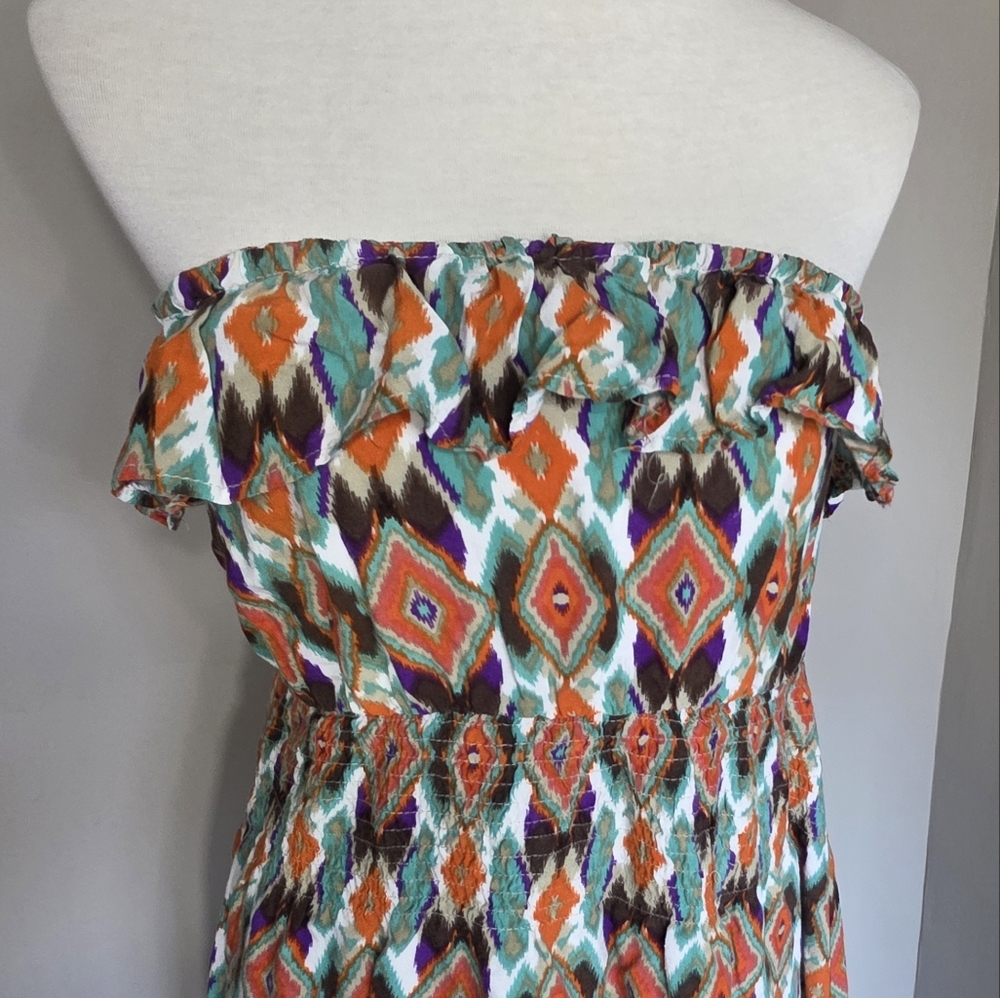 Maxi Dress Ikat Strapless Geometric Print Women's Plus Size 1X Caren Sport - Picture 3 of 16